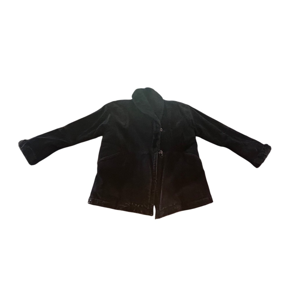 Vintage 90s Y2K Leather Black Jacket PS Suede Shearling Edges Outerwear Winter
